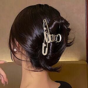 Gold Pearl Safety Pin Hair Claw Hair Accessory